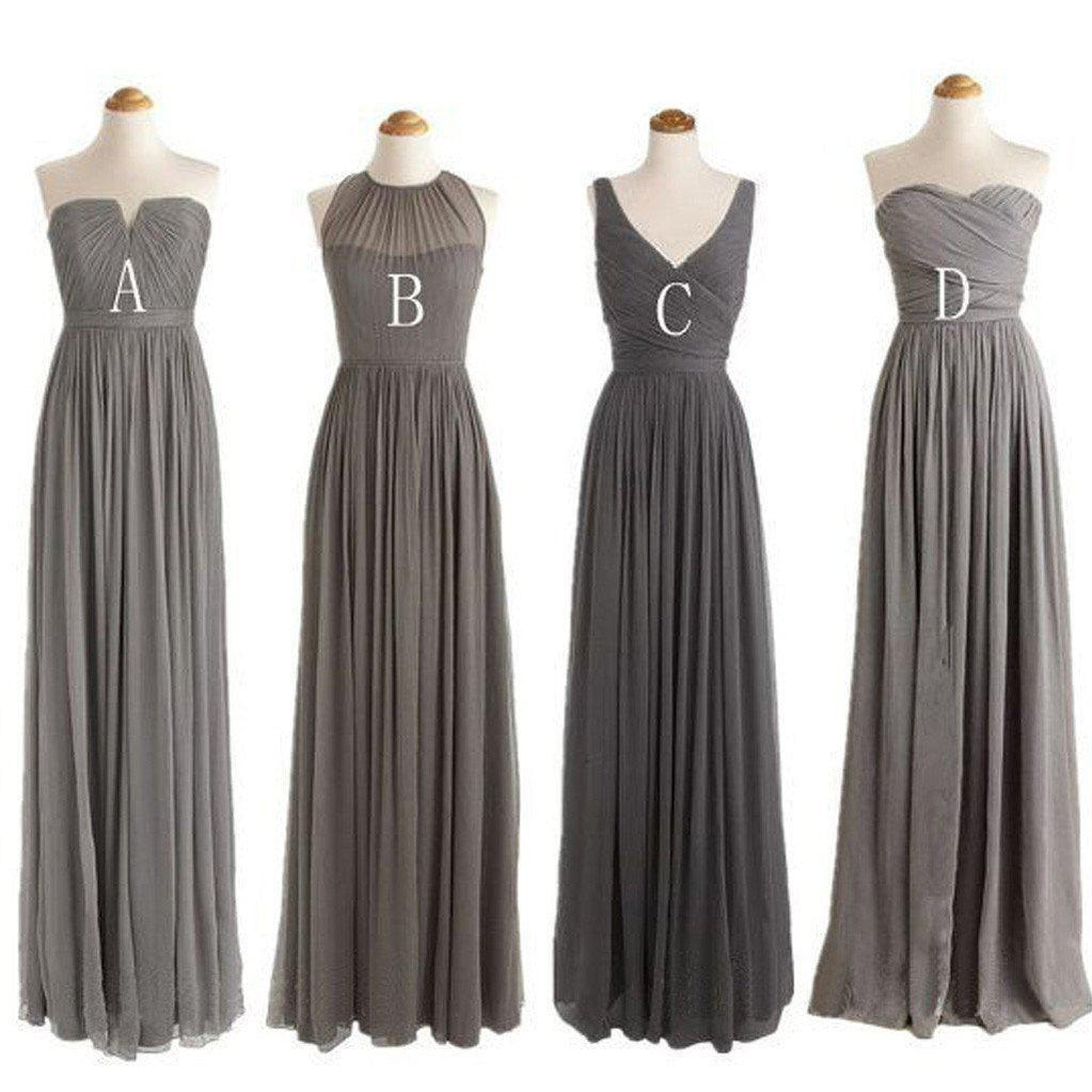 Grey Cheap Simple Mismatched Styles Chiffon Floor-Length Formal Long Bridesmaid Dresses, WG188