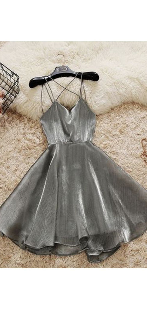 Grey Spaghetti Straps Short Homecoming Dresses Online, Cheap Short Prom Dresses, CM852