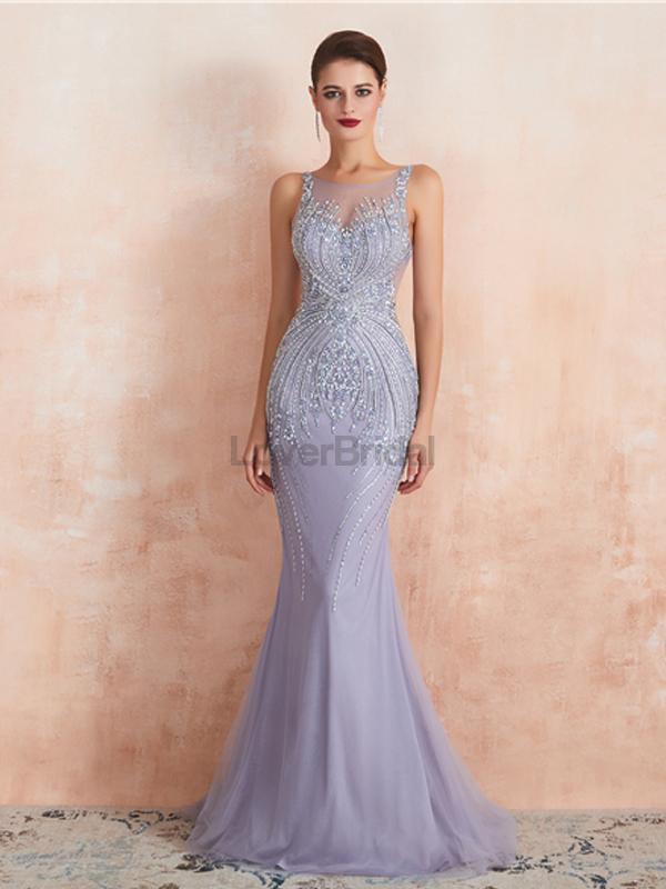 Heavily Beaded Lilac Mermaid Evening Prom Dresses, Evening Party Prom Dresses, 12110