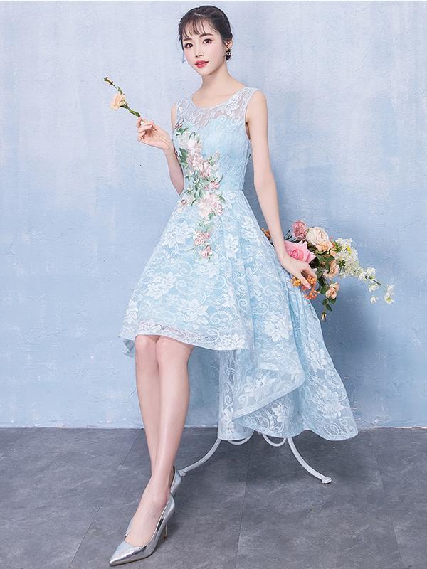 High Low Light Blue Lace Cheap Homecoming Dresses Online, CM697