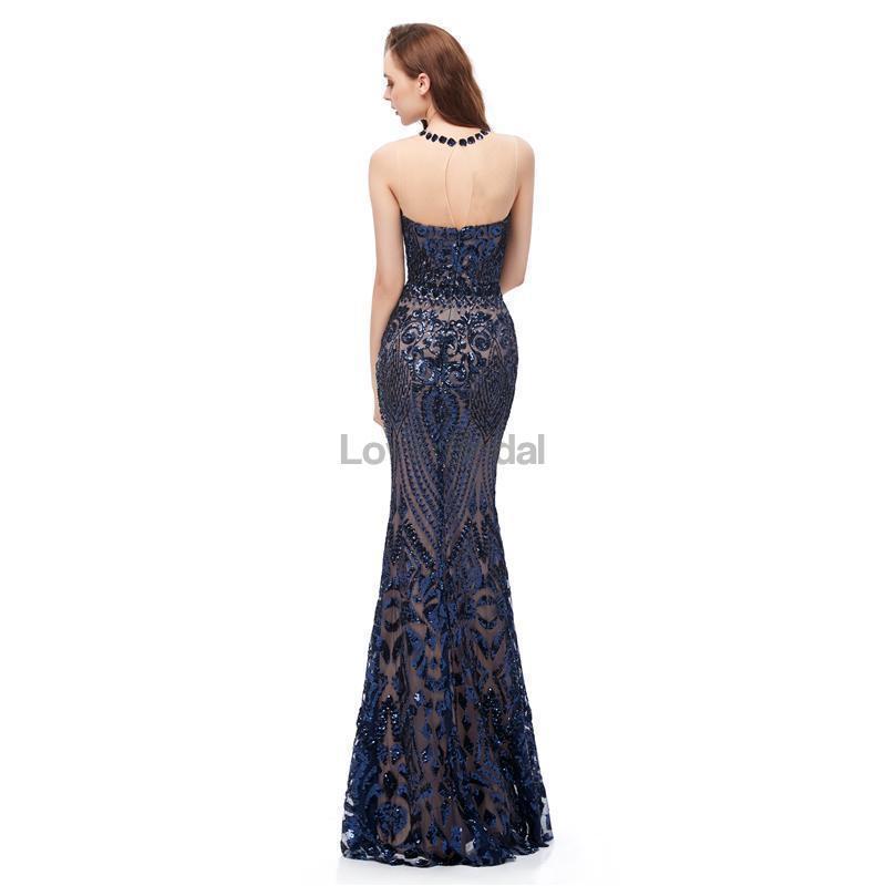 Jewel Neck Sparkly Sequin Evening Prom Dresses, Evening Party Prom Dresses, 12104