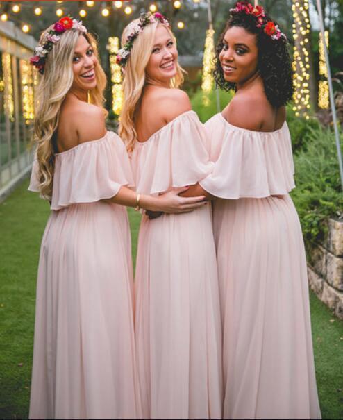 Light Blush Pink Chiffon Cheap Long Bridesmaid Dresses Online, WG293