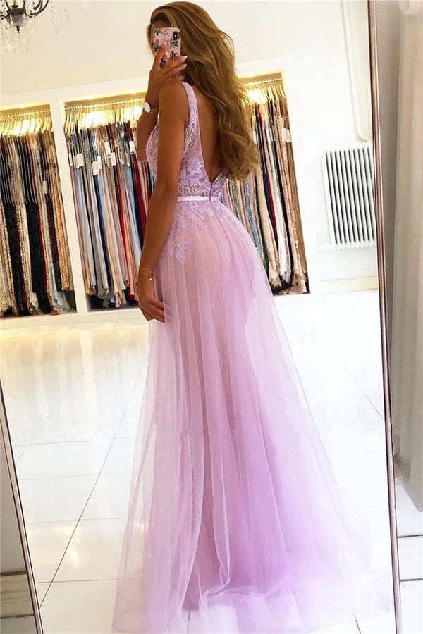 Light Purple Mermaid V-neck Long Prom Dresses,Evening Dresses,12900