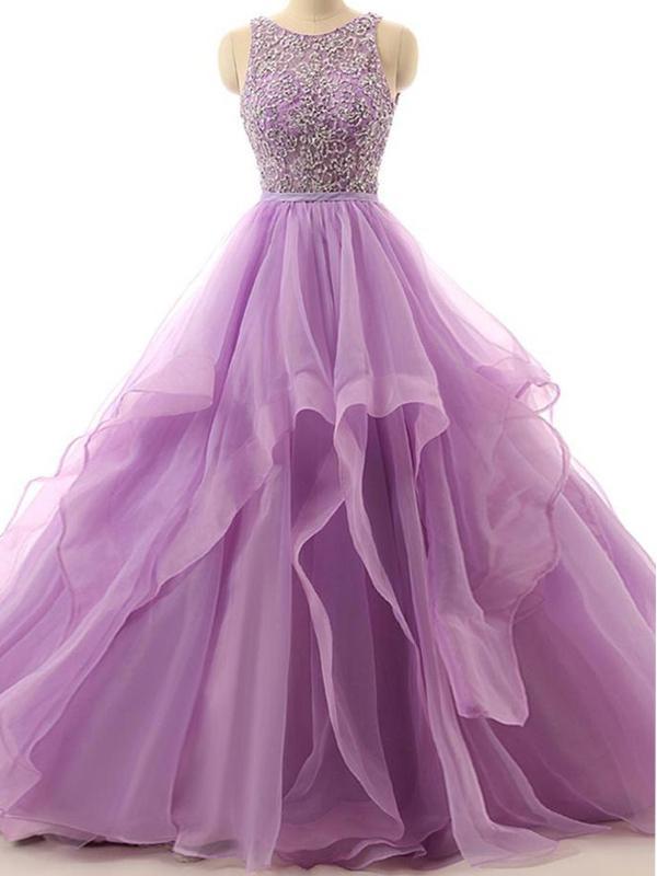 Lilac Organza Illusion A-line Cheap Evening Prom Dresses, Sweet 16 Dresses, 17492