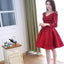 Long sleeve blush red v-neck elegant stain elegant homecoming prom gown dress,BD0015