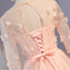 Long Sleeve Light Peach Open Back Lace Cute Homecoming Prom Dresses, Affordable Short Party Prom Dresses, Perfect Homecoming Dresses, CM319