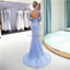 Long Sleeves Blue Heavily Beaded Mermaid Evening Prom Dresses, Evening Party Prom Dresses, 12057