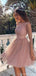 Long Sleeves Dusty Pink Sparkly Short Cheap Homecoming Dresses Online, CM820