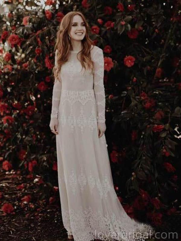 Long Sleeves Lace Backless Long Wedding Dresses Online, Cheap Bridal Dresses, WD544