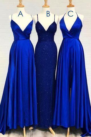 Mermaid Royal Blue Spaghetti Straps V-neck Long Bridesmaid Dresses Gown Online,WG961