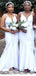 Mermaid Spaghetti Straps White V-neck Long Bridesmaid Dresses Gown, WG879