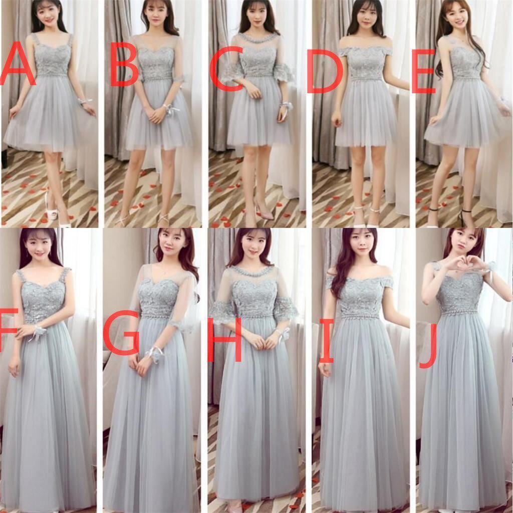 Mismatched Affordable Gray Lace Soft Tulle Long Bridesmaid Dresses, Cheap Custom Long Bridesmaid Dresses, Affordable Bridesmaid Gowns, BD015