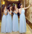 Mismatched Blue Tulle Long Bridesmaid Dresses, Cheap Custom Long Bridesmaid Dresses, Affordable Bridesmaid Gowns, BD006