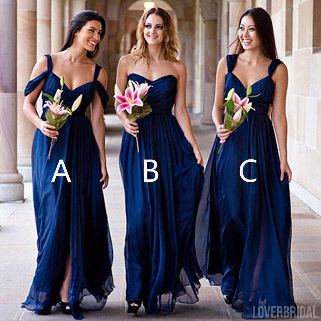 Mismatched Different Styles Chiffon Royal Blue Cheap Pleating Formal Long Wedding Party Bridesmaid Dresses, WG105