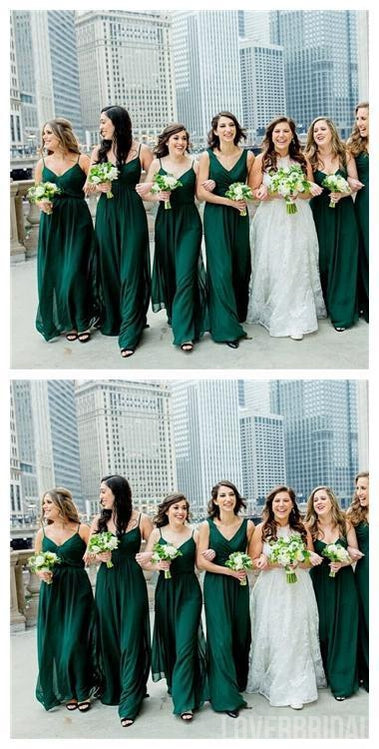 Mismatched Emerald Green Chiffon Cheap Bridesmaid Dresses Online, WG631
