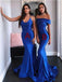 Mismatched Mermaid Blue Off Shoulder Cheap Long Prom Dresses Online,12528