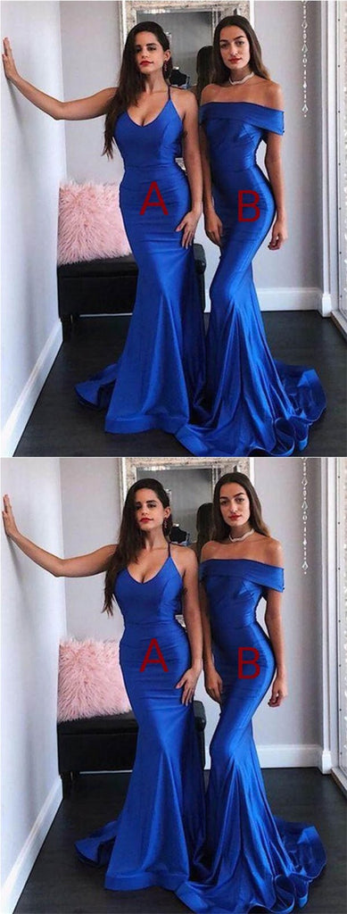 Mismatched Mermaid Blue Off Shoulder Cheap Long Prom Dresses Online,12528