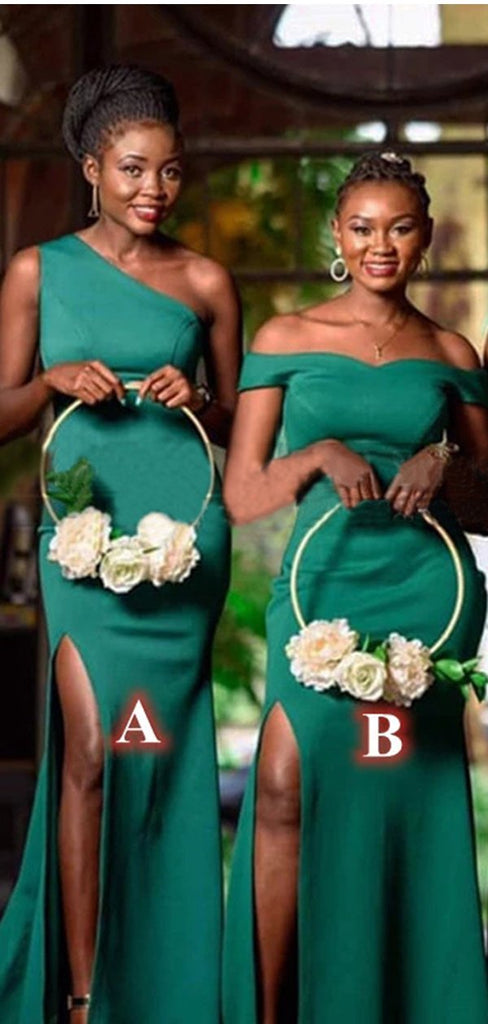 Mismatched Sexy Mermaid High Slit Green Long Bridesmaid Dresses Gown Online,WG939