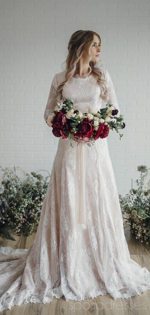 Modest Long Sleeves Lace A-line Wedding Dresses Online, Cheap Beach Bridal Dresses, WD479