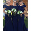 Navy Blue Mermaid Short Sleeves Jewel Cheap Long Bridesmaid Dresses,WG1135