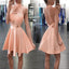 New Arrival Blush pink High neck open backs unique style homecoming prom dresses, BD001191