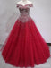 Off Shoulder Dark Red Cheap Long Evening Prom Dresses, Evening Party Prom Dresses, 18631