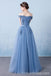 Off Shoulder Dusty Blue Long Evening Prom Dresses, Cheap Custom Party Prom Dresses, 18591