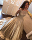 Off Shoulder Long Sleeve Gold A line Sparkly Evening Prom Dresses, Popular Sweet 16 Party Prom Dresses, Custom Long Prom Dresses, Cheap Formal Prom Dresses, 17159