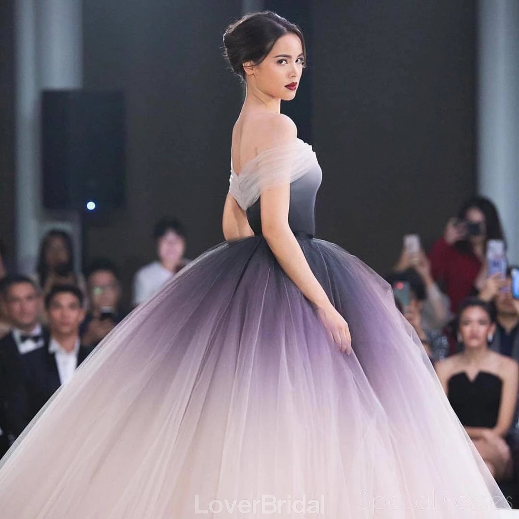 Off Shoulder Ombre Ball Gown Long Evening Prom Dresses, Evening Party Prom Dresses, 12199