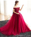 Off Shoulder Red Lace Beaded A-line Long Evening Prom Dresses, Cheap Sweet 16 Dresses, 18409