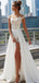 Off Shoulder See Through Cheap Wedding Dresses Online, Side Slit A-line Bridal Dresses, WD444