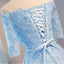 Off Shoulder Short Sleeve Blue Lace Homecoming Prom Dresses, Affordable Short Party Prom Dresses, Perfect Homecoming Dresses, CM287
