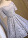 Off Shoulder Short Sleeve Gray Lace Cute Homecoming Prom Dresses, Affordable Short Party Prom Dresses, Perfect Homecoming Dresses, CM304