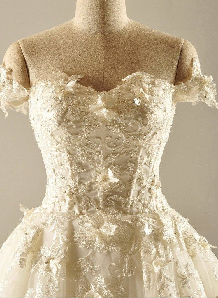 Off Shoulder Short Sleeve Lace Wedding Dresses, Custom Made Wedding Dresses, Cheap Wedding Bridal Gowns, WD224