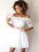 Off Shoulder Short Sleeves White Cheap Homecoming Dresses Online, CM613