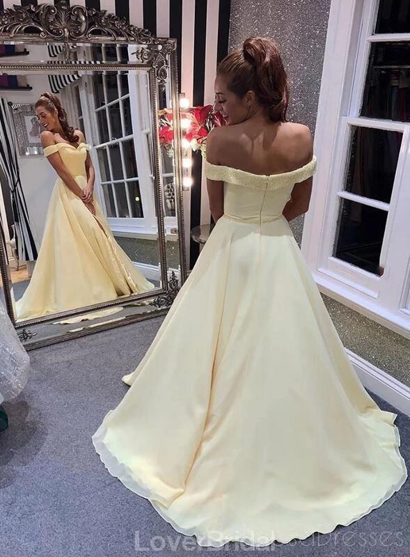 Off Shoulder Yellow A-line Cheap Evening Prom Dresses, Evening Party Prom Dresses, 12178
