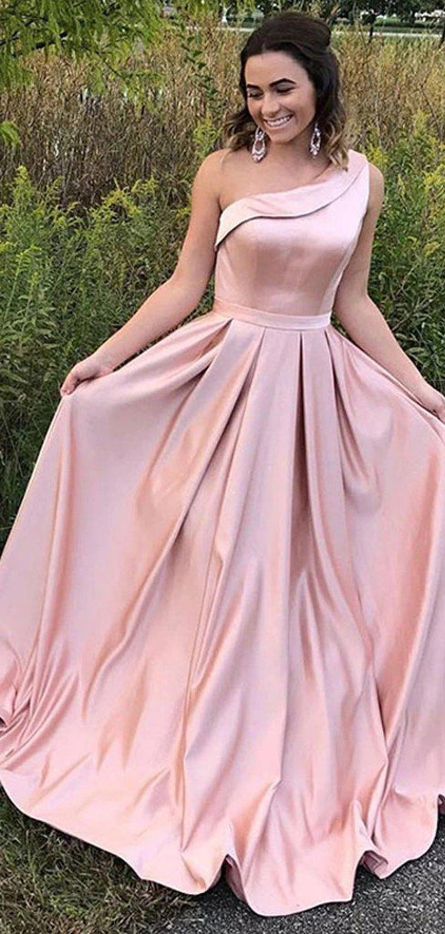 One Shoulder Blush Pink Long Cheap Evening Prom Dresses, Evening Party Prom Dresses, 12333
