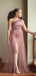 One Shoulder Dusty Pink Slit Long Bridesmaid Dresses Online, WG790