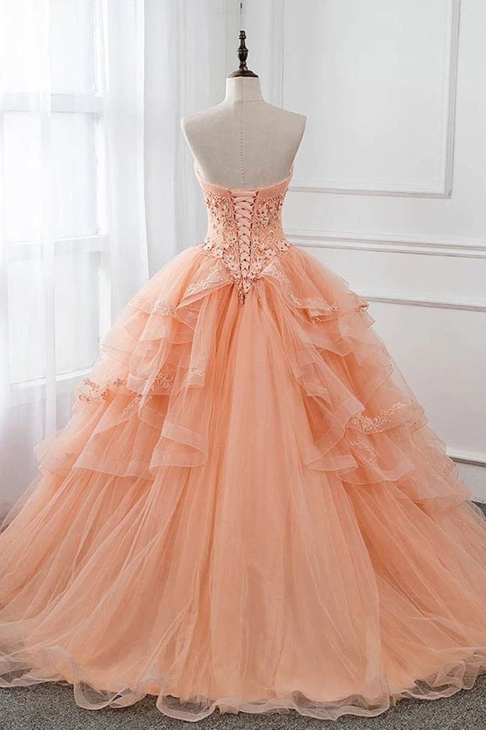 Orange A-line Sweetheart Long Prom Dresses Online, Evening Party Dresses,12495