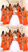 Orange Mermaid One Shoulder Cheap Long Bridesmaid Dresses,WG1335
