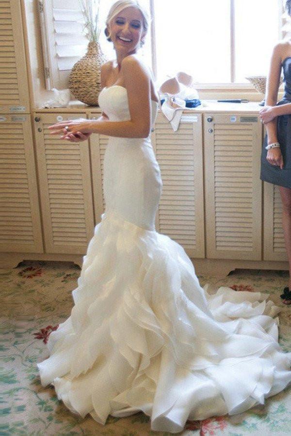 Organza Mermaid Wedding Dresses,  2017 Long Custom Wedding Gowns, Affordable Bridal Dresses, 17110