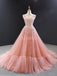 Peach Scoop Beaded Ruffle Long Evening Prom Dresses, Evening Party Prom Dresses, 12255