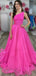 Pink A-line One Shoulder Cheap Long Prom Dresses, Evening Party Dresses,12700