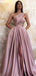 Pink A-line One Shoulder High Slit Long Party Prom Dresses, Dance Dresses,12359