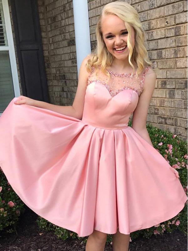 Pink Illusion Cute Pink Short Cheap Homecoming Dresses Online, CM562