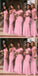 Pink Lace Mermaid Off Shoulder Cheap Long Bridesmaid Dresses,WG1413