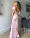 Pink Mermaid Short Sleeves Cheap Long Bridesmaid Dresses,WG1360