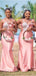 Pink Mermaid Spaghetti Straps Lace Applique Long Bridesmaid Dresses Online,WG1001