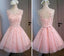Pink Open Back Lace Beaded Cute Homecoming Prom Dresses, Affordable Short Party Prom Dresses, Perfect Homecoming Dresses, CM320