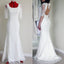 Popular Half Sleeve Sexy Long Mermaid Open Back White Lace Wedding Party Dress, WD0041